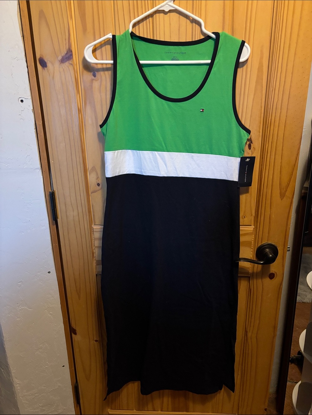 Tommy Hilfiger Green, White & Black Colorblock Maxi Tank Dress